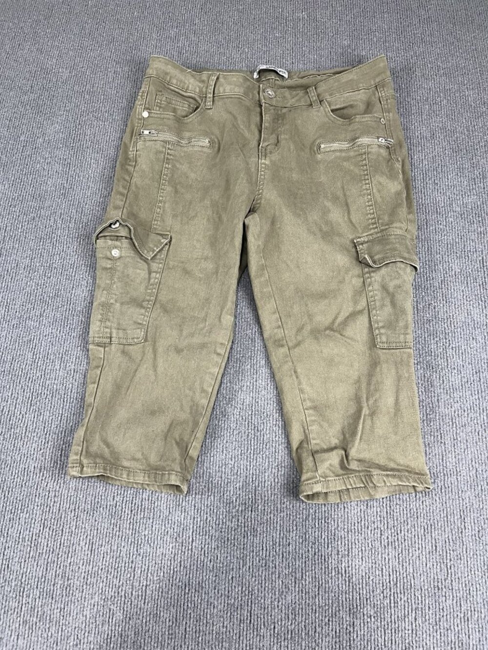 Sandpiper Womens Olive Green Cargo Capri Pants Flap Pockets Size 14